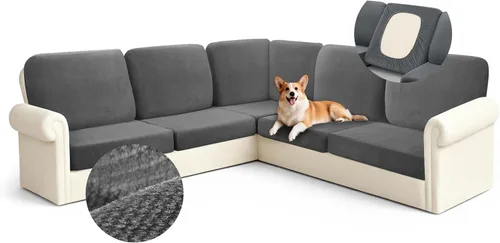 Miniatura 16 de Arfntevss - Fundas para sofá modular en forma de L de 5 asientos, fundas elásticas ajustadas para cojín de sofá de esquina para perros, protector