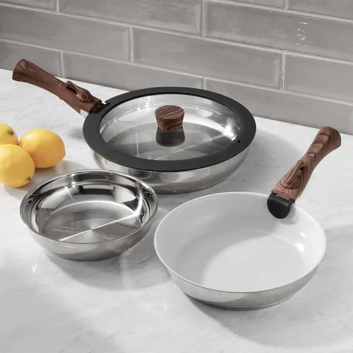 Miniatura 2 de Ergo Chef Pro Series - Juego de 8 sartenes inteligentes, asas extraíbles, ahorro de espacio para cocinas, caravanas y campamentos. Compatible