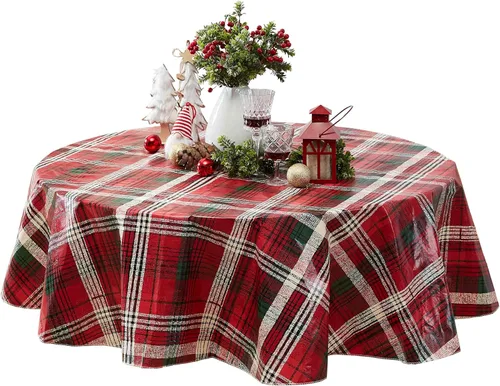 Miniatura 10 de Newbridge Burke - Mantel de vinilo con estampado navideño de cuadros rojos y verdes, clásico de Navidad, fácil cuidado, cuadrado de 52 x 52