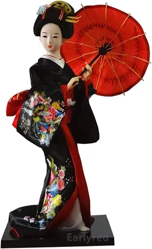 Earlyred Muñeca kimono de geisha japonesa de 12 pulgadas, muñeca kimono asiática, figura coleccionable, decoración de regalo, color rojo