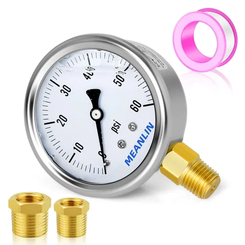 Miniatura 67 de MEANLIN MEASURE - Manómetro de acero inoxidable, relleno de líquido, esfera con cara de 2.5 pulgadas, NPT de 1/4 de pulgada, agua, aceite y gas