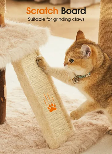 Miniatura 5 de Letkind Torre moderna para gatos de 38 pulgadas para gatos grandes de interior, perches-torre de madera maciza natural para gatos con poste rascador