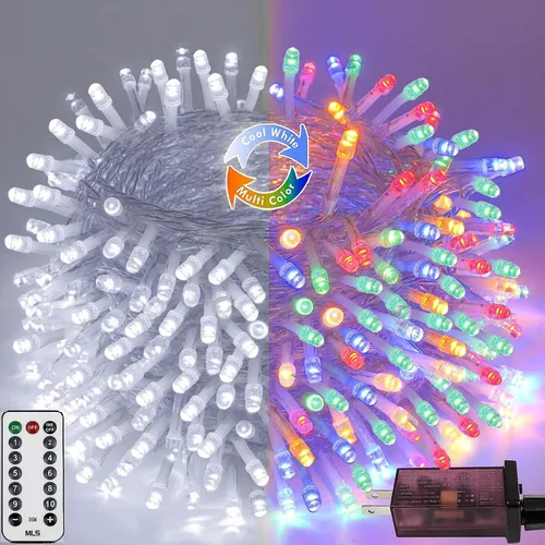Miniatura 26 de Guirnalda de 100 luces LED conectables para interiores y exteriores, luces de Navidad blancas cálidas de 33 pies, impermeables, 13 modos