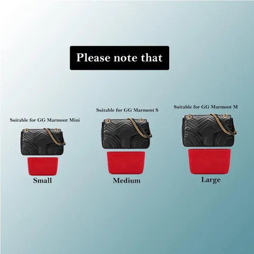 Miniatura 6 de Organizador de bolso de fieltro con bolsillos, mini bolso moldeador para bolso de hombro GG Marmont Matelasse, se convierte en bandolera (M, rojo)