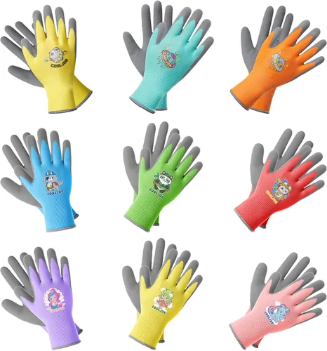 Miniatura 10 de COOLJOB 3 pares de guantes de jardinería para niños de 6 a 8 años, guantes de trabajo de agarre para niños pequeños con revestimiento de goma