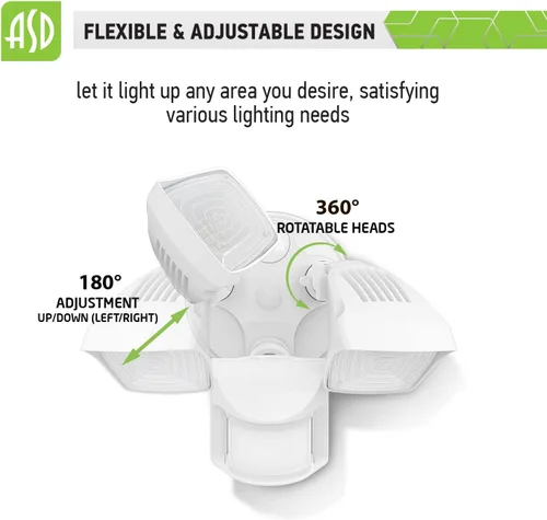 Miniatura 3 de ASD Luz LED de seguridad para exteriores de 25 W, 2500 lm, luz de inundación con sensor de movimiento, 3000 K/4000 K/5000 K, IP65 impermeable