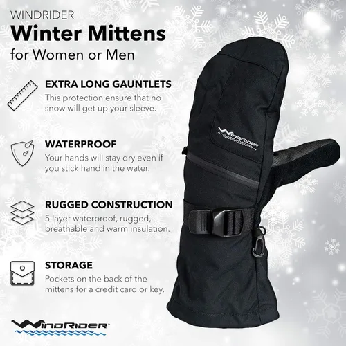 Miniatura 2 de Guantes de invierno resistentes e impermeables Guantes extra largos Tabla de snowboard, esquí, pesca en hielo, mitones Peso medio