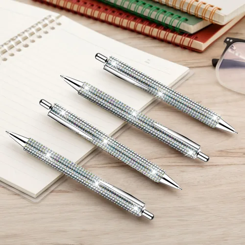 Miniatura 5 de Bolígrafos brillantes para diamantes de imitación, 4 bolígrafos plateados brillantes con 8 repuestos retráctiles de tinta negra para suministros