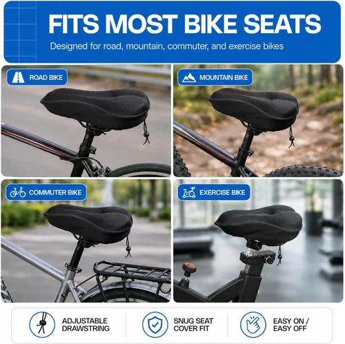 Miniatura 5 de Revas - Cojín acolchado para asiento de bicicleta que absorbe los golpes, para viajes largos y cómodos Acolchado universal para asiento