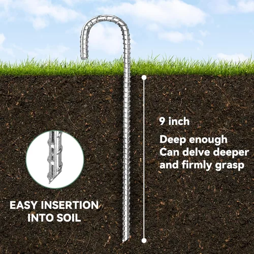 Miniatura 8 de Paquete de 12 estacas de barras de refuerzo de 12 pulgadas resistentes con gancho en J, anclajes de tierra de acero inoxidable para tiendas