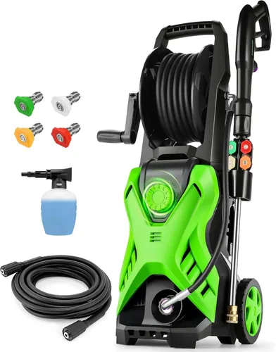 Lavadora a presión eléctrica, lavadora de alta potencia de 2.8 GPM, presión ajustable 2500PSI-5000PSI con carrete de manguera de extensión de 33