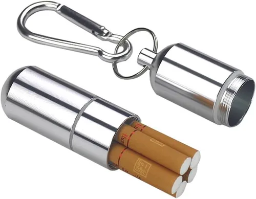 Caja de cigarrillos de aluminio mini titular con llavero Metal impermeable redondo cigarrillos caja de bolsillo