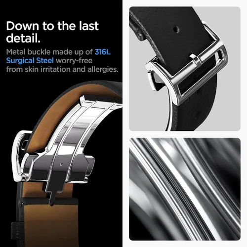Miniatura 7 de Spigen - Correa de piel auténtica compatible con MoonSwatch, Galaxy Watch de 0.787 in Folding Buckle Clasp, Quick Release Fits Omega x Swatch