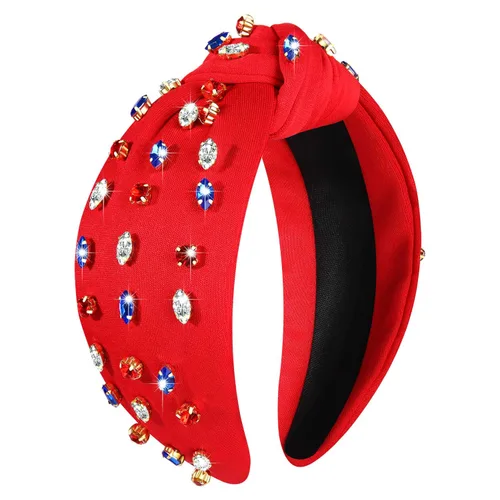 Miniatura 10 de NVENF Diadema de Bandera Americana para Mujeres Diadema del 4 de Julio Accesorios Diadema Anudada de Cristal con Diamantes de Imitación Rojo Blanco