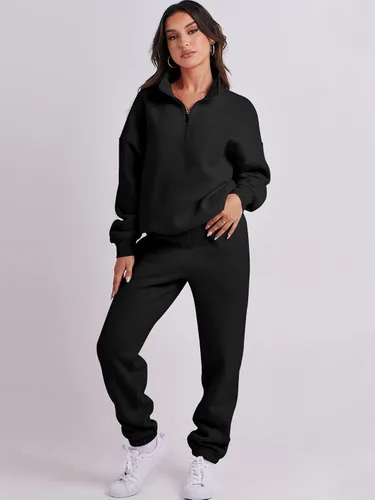 Miniatura 4 de Prinbara Conjunto de sudadera de manga larga con media cremallera para mujer, conjunto de 2 piezas con bolsillos
