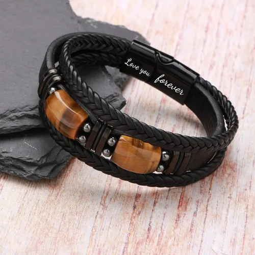 Miniatura 6 de Pulseras de cuero de ojo de tigre para hijo, marido, nieto, novio a mi hombre, joyería para hermano papá, 7.58.59 pulgadas