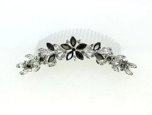 Miniatura 4 de Faship Hermoso peine de pelo floral de cristal de diamantes de imitación negro