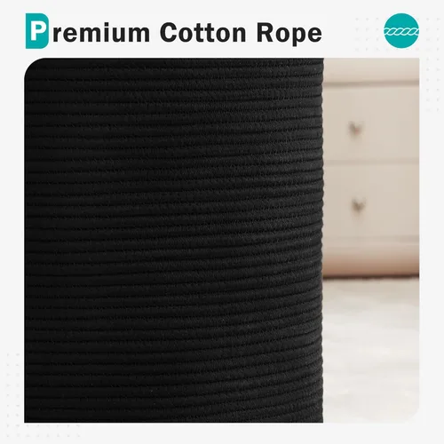 Miniatura 4 de Cesta de Cuerda de Algodón para Ropa Sucia de YOUDENOVA, 58L - Cesta de Lavandería Tejida Plegable - Cesta de Almacenamiento de Ropa para Mantas