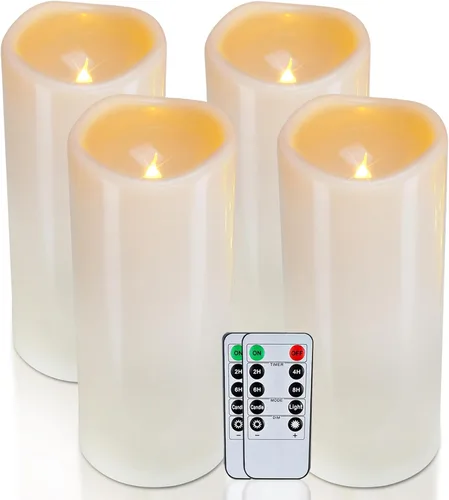 Miniatura 16 de Homemory Velas grandes impermeables sin llama de 6" x 4" para exteriores con control remoto y temporizador, velas LED parpadeantes que funcionan