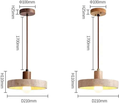 Miniatura 4 de Japanese Wabi-Sabi Dining Room Pendant Lights, 8.3IN Yellow Travertine Shade Ceiling Hanging Lighting, Modern Wood Chandelier for Kitchen Island