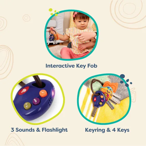 Miniatura 5 de B. toys LucKeys - Azul - Llaves de juguete de simulación - Llavero con luces y sonidos - Juguete interactivo para bebés - Llaves de simulación