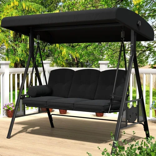 Miniatura 11 de AECOJOY - columpio de porche al aire libre con cubierta, columpios de patio de 3 asientos con toldo ajustable, columpio exterior para adultos