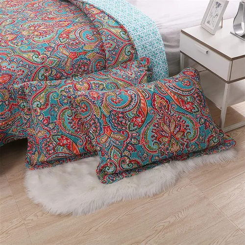 Miniatura 9 de Newrara Jacquard estilo algodón 3 piezas patchwork colcha Boho edredón juegos Queen (rojo)