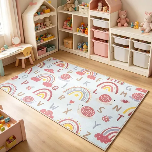 Miniatura 11 de LIVEBOX Alfombra suave ABC para niños, alfombras lavables de arco iris para dormitorio, alfombra antideslizante para sala de juegos, bonita alfombra