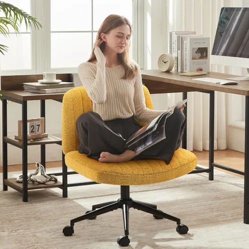 Miniatura 8 de Dowinx Silla Criss Cross con ruedas, tela premium y cojín de resorte de bolsillo, silla de computadora giratoria ajustable con asiento ancho, silla