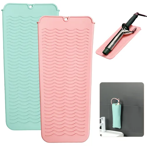 Miniatura 12 de Alfombrilla de silicona resistente al calor con agujero para colgar, alfombrilla de viaje y bolsa resistente al calor para rizador, plancha Gris