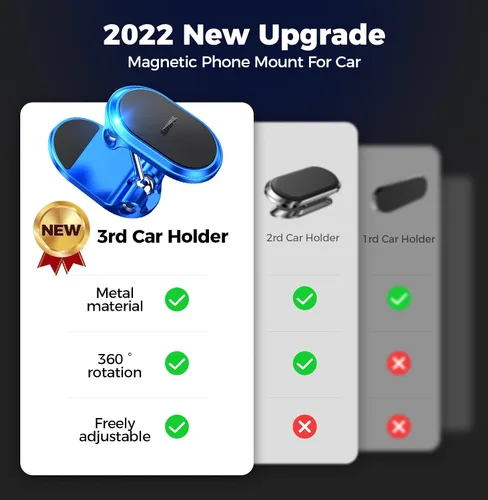 Miniatura 7 de Soporte magnético para teléfono de metal para automóvil, multifuncional, 6 imanes, soporte de teléfono celular, doble rotación de 360°, soporte