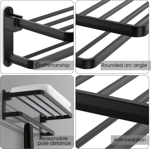 Miniatura 4 de BOZWELL Toallero de baño con dos barras para toallas, porta toallas de 16 pulgadas (40 cm) con estante BZ305-A (Negro mate)