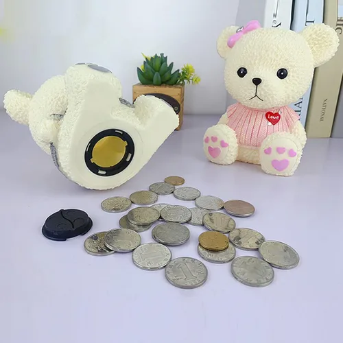 Miniatura 6 de Alcancía de oso de peluche de dibujos animados de resina, lindo oso monedero, caja de monedas, caja de ahorro de monedas para regalo de niños
