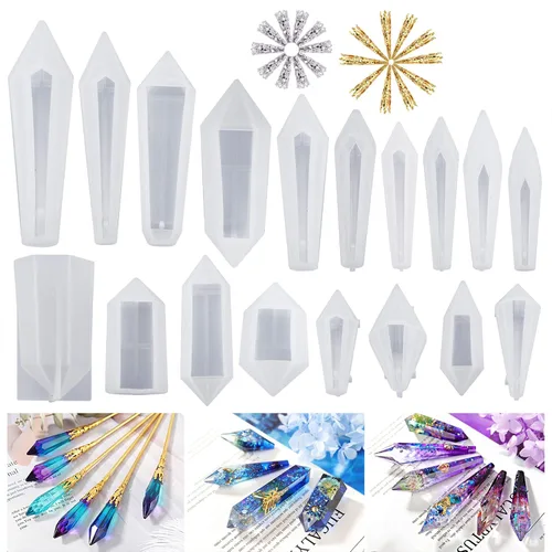 LET'S RESIN Moldes de Resina 18 Piezas Moldes de Silicona de Cristal Péndulo, Moldes de Joyería de Resina UV Multifaceta para Colgantes de Cristales