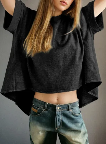 Miniatura 3 de Dokotoo -Camisetas de verano para mujer, color liso, holgadas, de gran tamaño, básicas
