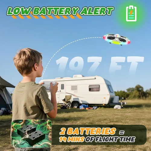 Miniatura 3 de Mini dron OVNI para niños – Avión volador RC de juguete helicóptero de control remoto con luces LED, vuelo automático, 2