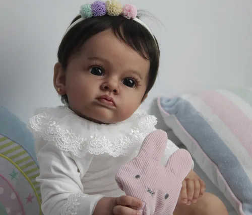 Miniatura 3 de Muñecas realistas de bebé Reborn de 24 pulgadas, piel oscura, niña negra que se ven real, cuerpo suave, bebé recién nacido, de silicona, linda