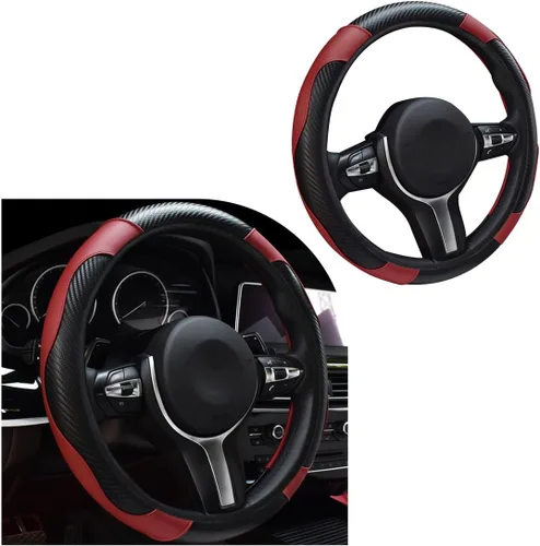 Miniatura 7 de povtii Funda para volante de automóvil, protector de cuero transpirable de 15 pulgadas, fundas cómodas antideslizantes para volante de vehículo