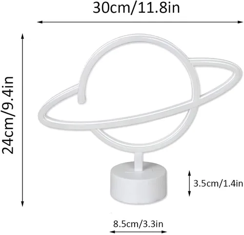 Miniatura 6 de ENUOLI Letreros de luz de neón de planeta rosa, luces de noche LED con pedestal, decoración de habitación, batería/operación USB, letreros de neón