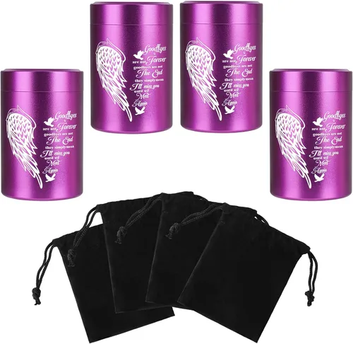 Miniatura 9 de Juego de 4 urnas pequeñas para cenizas humanas, mini urna de cremación de aluminio para cenizas de hasta 7 pulgadas cúbicas, color negro