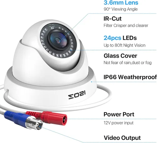 Miniatura 9 de ZOSI Paquete de 4 cámaras de seguridad 1080P de 2.0MP impermeables para interiores y exteriores de 80 pies CCTV noche de día, cámaras de vigilancia