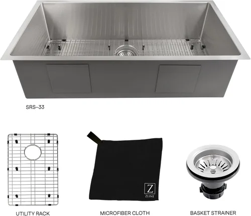 Miniatura 8 de ZLINE - Fregadero de cocina Meribel de acero inoxidable con rejilla inferior de 33 pulgadas (SRS-33)