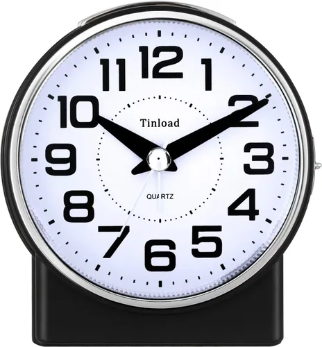 Tinload Reloj despertador analógico de 4.3" sin tictac, silencioso y legible para personas mayores, fácil de configurar, alarma de aumento gradual,