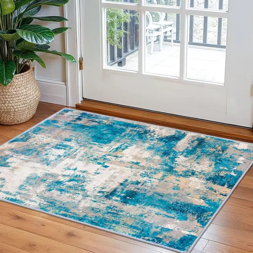 Miniatura 135 de KOZYFLY – Alfombra de pasillo moderna y lavable de diseño abstracto verde, 2 x 5 pies, antideslizante, suave y de pelo corto, ideal para cocina