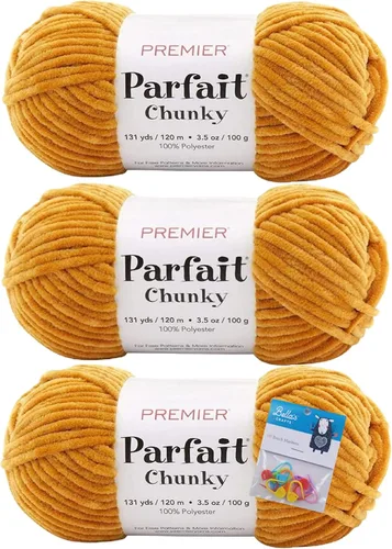 Miniatura 32 de Premier Yarns Parfait - Hilo de felpilla grueso, 3.5 onzas, peso súper voluminoso, paquete de 3 unidades con soportes para punto de Bella (chocolate)