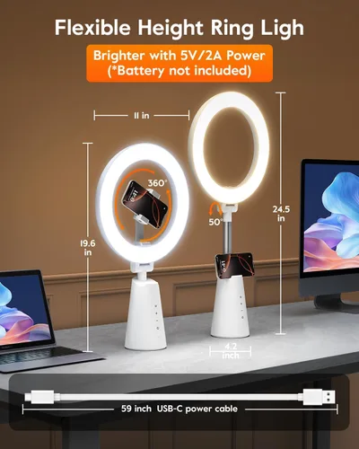 Miniatura 6 de Anillo de luz para maquillaje y grabación de video, anillo de luz de escritorio de 11 pulgadas con soporte de 13.5 pulgadas y soportes