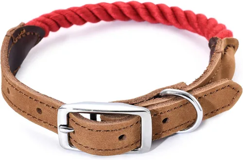 Miniatura 9 de Mile High Life Collares para perros, collares de algodón suave con hebilla de metal pesado, collar clásico para cachorros con puntas de cuero