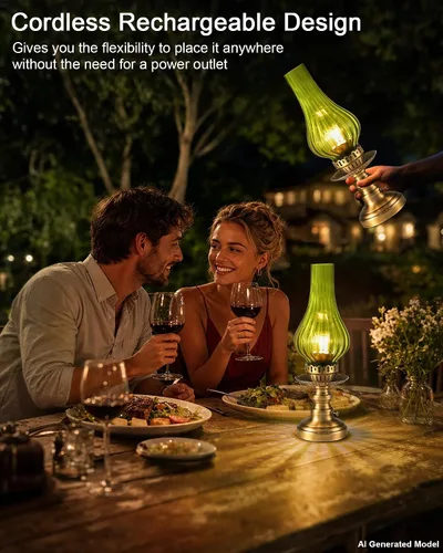 Miniatura 2 de UMEXUS Lámpara de mesa inalámbrica recargable vintage con atenuador y control táctil, pequeñas luces alimentadas por batería, lámpara retro