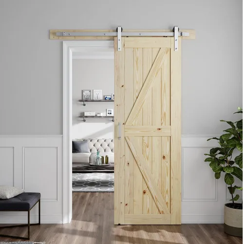 Miniatura 15 de SMARTSTANDARD Puerta corrediza de granero de 24 x 80 pulgadas con kit de herrajes y mango de níquel cepillado de 5 pies, se requiere un montaje