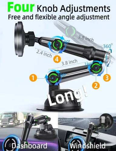 Miniatura 4 de Soporte de teléfono para camión MagSafe cargador de automóvil, [brazo de 10 pulgadas de largo] 15 W Qi2 de vacío magnético inalámbrico para carga